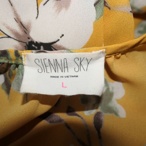 Sienna Sky Jumpsuit Womens L Mustard Floral Wide Leg Elastic Waist Pockets Boho - Picture 11 of 14